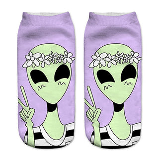 Alien Head With Flower Socks